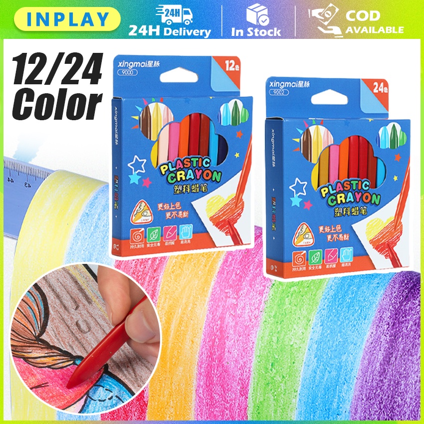 

12/24 Warna Pensil Warna Triangular Krayon Plastik Aman Untuk Anak Non Toxic Crayon Pena Sekolah Kantor Pelajar
