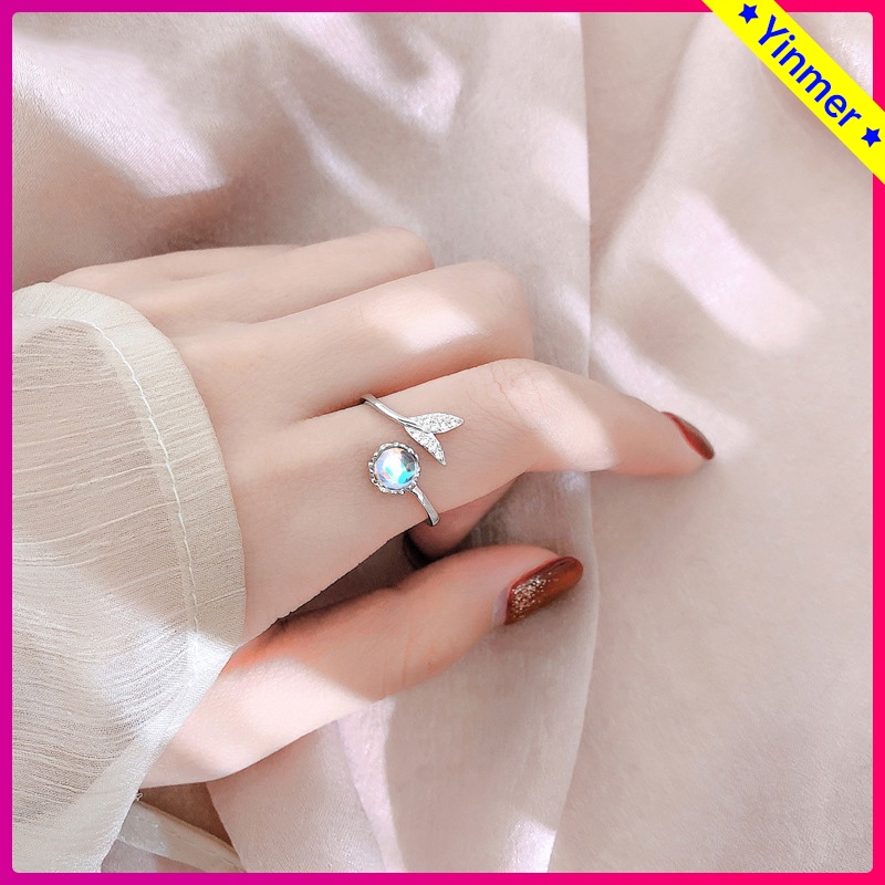 COD✨Cincin Jari Korea Mermaid Blue Desain Ekor Mermaid Princess Ariel Elegan Aesthetic Untuk Wanita-Yinmer