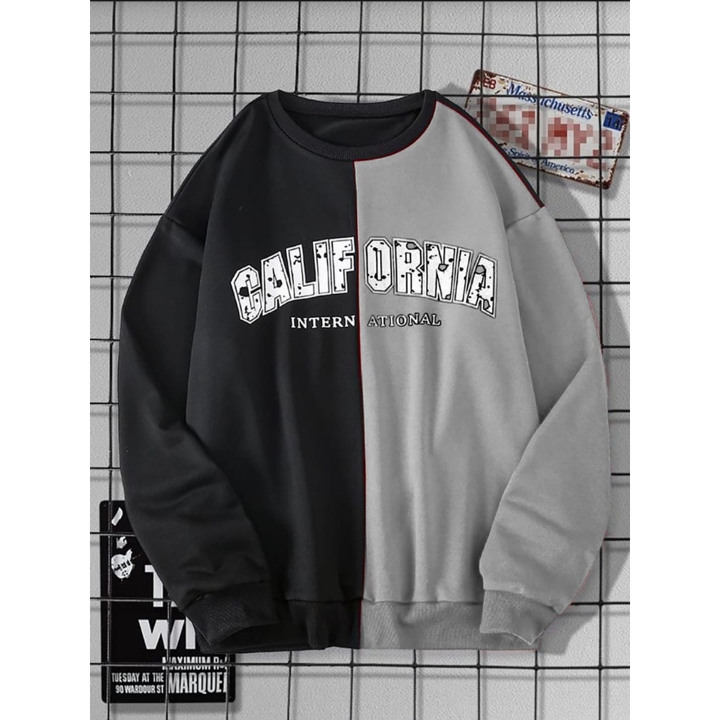 COD/DS3/ Baju Kaos Sweatshirt California kombinasi Warna Lengan Panjang Pria