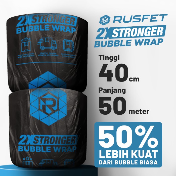 

Babel/Buble/Bubble Wrap Hitam Tebal Premium 40cm x 50m Bubble Rusfet - Hitam Spesial, 40cm x 50m