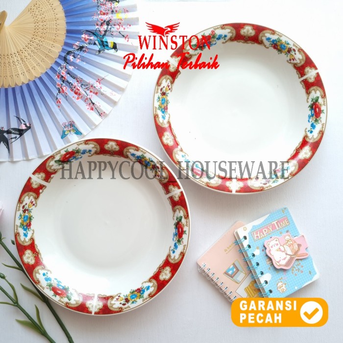 WINSTON 1pcs Piring Keramik KLASIK RED 9,25inch Piring Makan 23,5cm