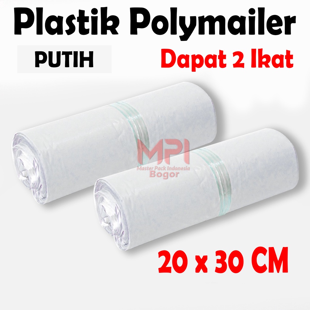 

2 IKAT - Plastik Polymailer Putih 20 x 30 cm / Plastik Polimer / Packaging Kantong Amplop - Master Pack Indonesia