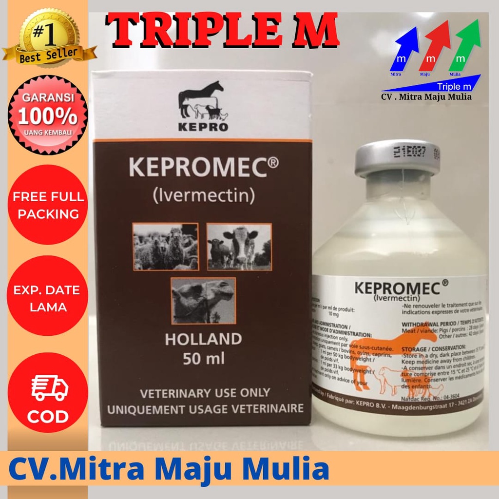 KEPROMEC INJEKSI 50 ml - obat cacing, gudig, scabies, gurem hewan MMM