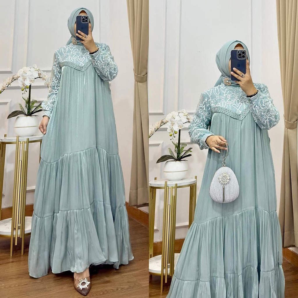 COD - Asvia Dubbay Dress Maxy Wanita Muslim Matt Ceruty Babydoll Apk Brukat Premium OOTD Gamis Pesta Kondangan