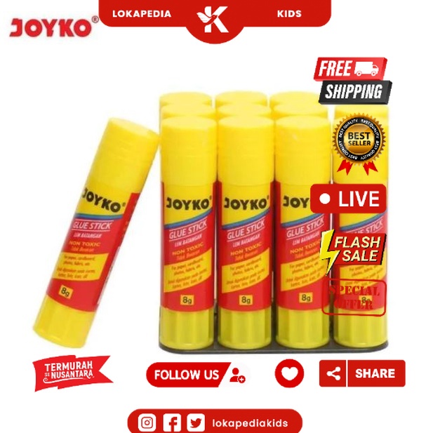 

(12 pcs) LEM GLUE STICK JOYKO 8 GRAM /LEM STIK KERTAS 8 GR