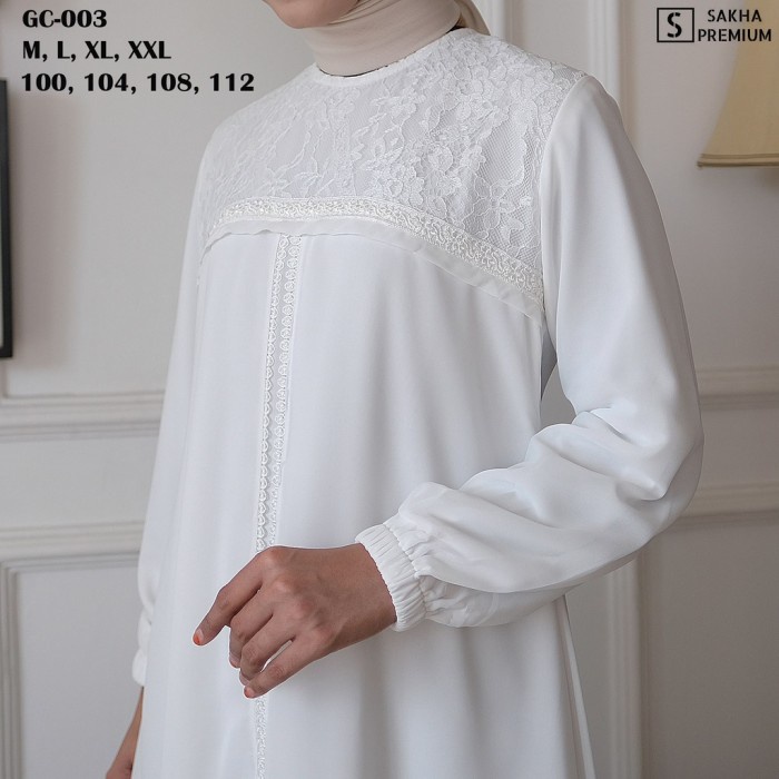 Sakha - GC 03 BAJU GAMIS PUTIH WANITA BRUKAT GAMIS PUTIH CERUTI JUMBO - L