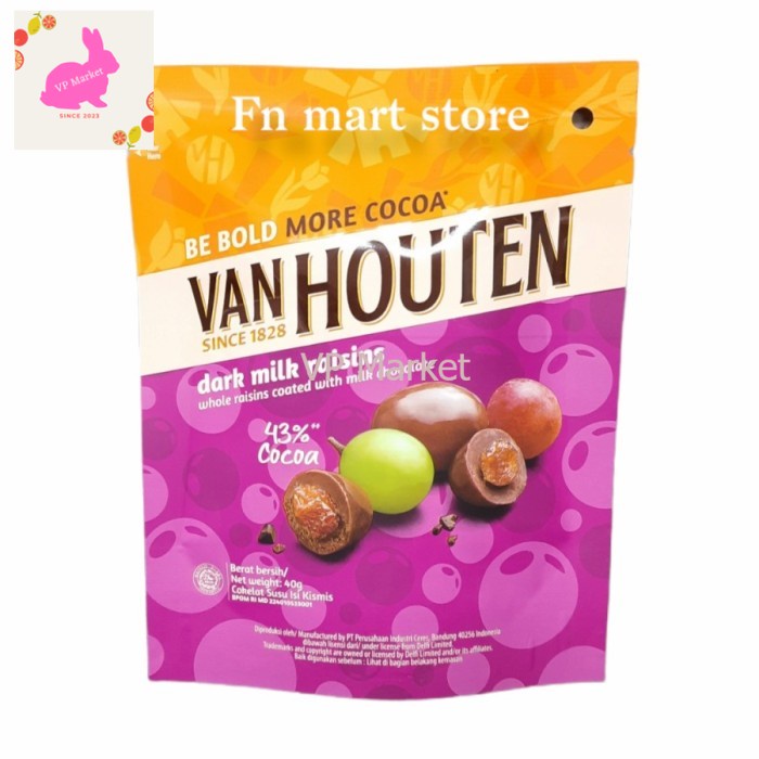 

Van Houten Coklat Dark Milk Raisins Kismis 43% Chocolate Pouch 40 gr