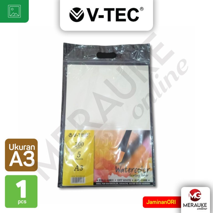 

V-TEC Watercolor Painting Paper 200gsm A3 WCP-20012 (1 Pak isi 5s)