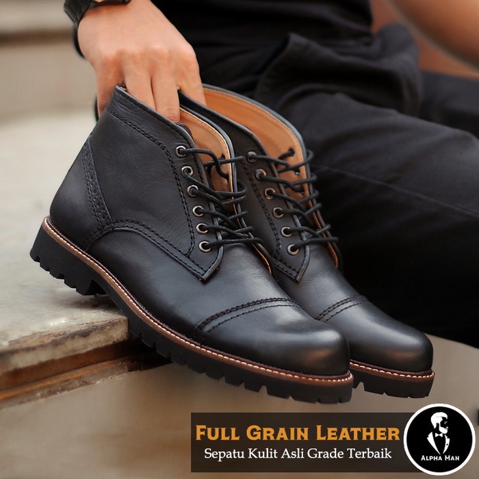 Sepatu Sneaker Boots Kulit Asli Pria Cowok Casual Kasual Elegan Original
