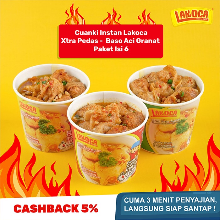 

Paket Isi 6 Cuanki Instan Lakoca Xtra Pedas | Baso Aci Granat