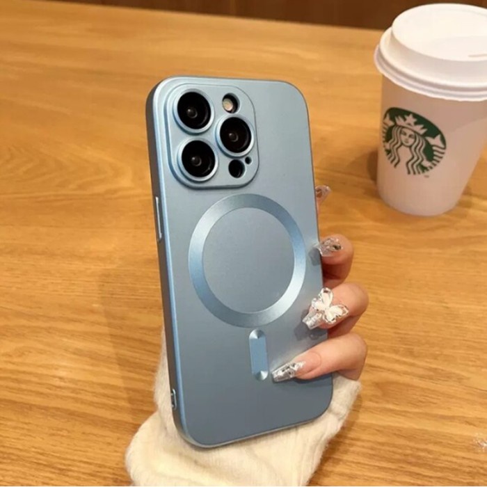 Casing Magsafe iPhone 11 12 13 14 Pro Max Softcase Color Anti Yellow - Sierra Blue, iP 13