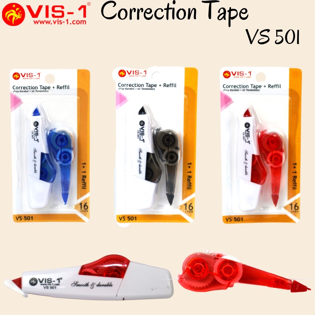 

Correction Tape / Tipe-Ex Kertas Vis-1 + Refill (2x8m) - VS-501