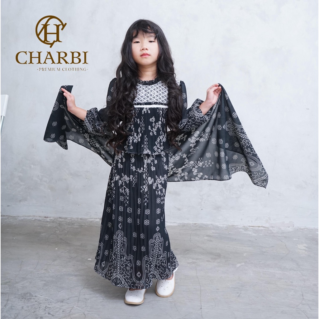 VIONA DRESS PLEATS X LACE ANAK ANAK SET PASHMINA