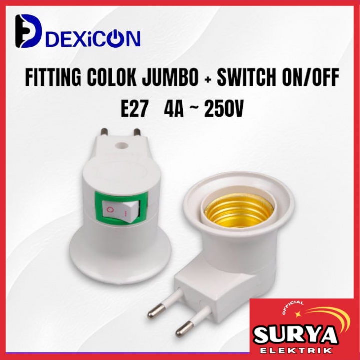 Fitting Colok Lampu Bohlam DEXICON Colok Jumbo Portable Switch / Saklar Model Polos Bunga E27 Putih