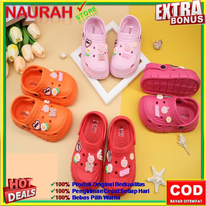 Sandal Anak import Full Karet Original Alina Baim Pelangi Bunga Love