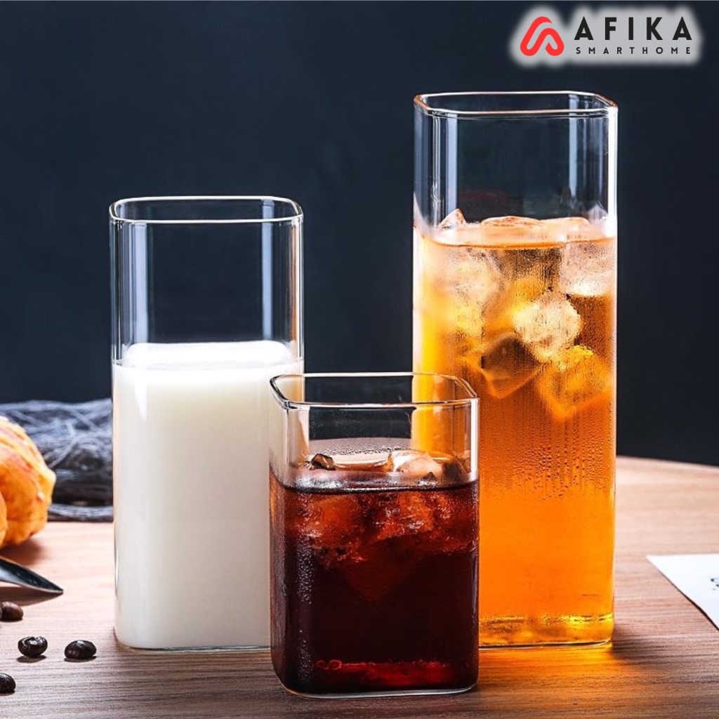 Gelas Kaca Aesthetic Kotak / Gelas Jus / Gelas Cafe / Gelas Dessert