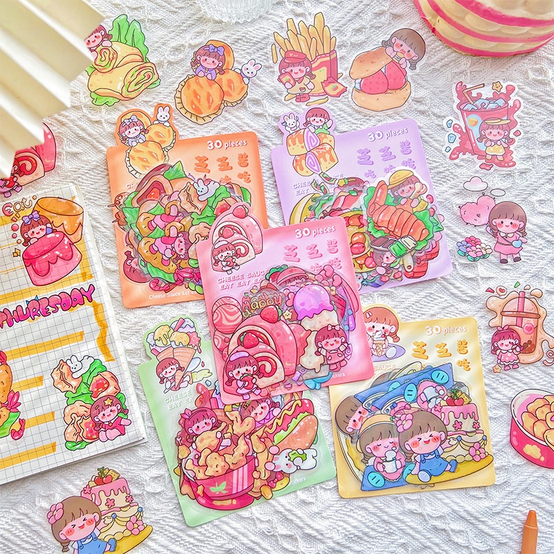 

(DELIN) (30 PC) STICKER LUCU AESTHETIC KARTUN JAPAN/ STIKER KARTUN JEPANG CAKE