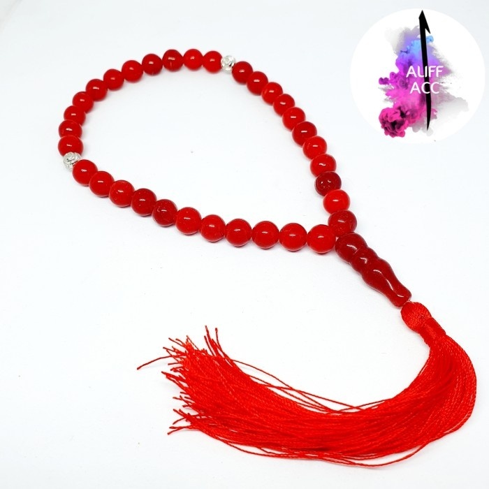 tasbih batu giok merah 33 butir - kepala bulat