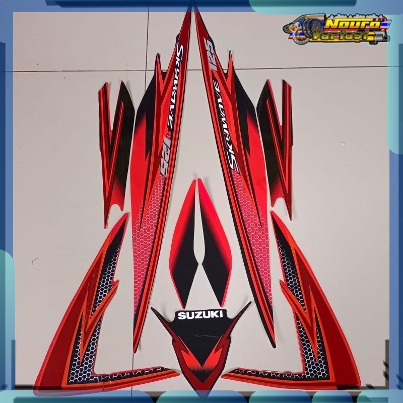 Stiker Striping Suzuki skywave sky wave 2008 2009 merah hitam bagus
