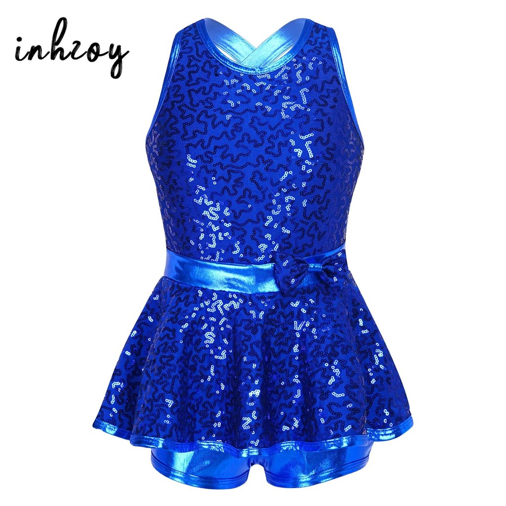 

Kids Girls Sequins Dance Dress Leotard Ballet Jazz Latin Tap Dance Costume Gymnastic Jumpsuit Stage Performance Outfit Dancewear