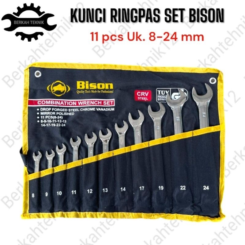 kunci bengkel 1Set ringpas ring pas set 11 pcs 8-24mm Bison diamond Chrome vanadium