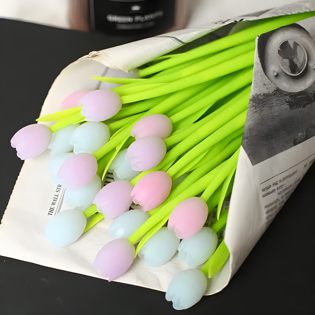 

10Pcs/Lot Cute Tulip Color Changing Silicone Neutral Pen 0.5MM Black Ink Gel Pens Kawaii Flower Pen School Office Stationery