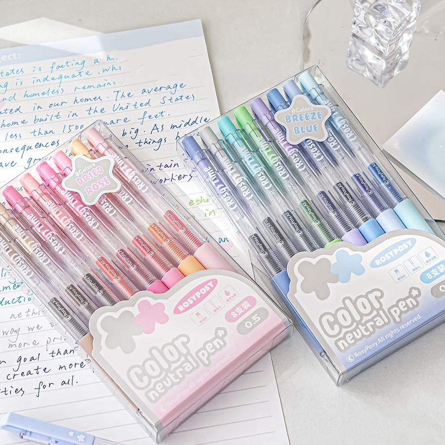 

8pcs Seasons Color Neutral Pens Set Dried Rose & Breeze Blue Multi Colors 0.5mm Ballpoint for Writing Drawing A7697