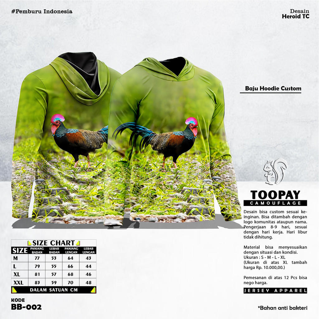 Baju Kamuflase Hunting Camo dan Kaos Berburu Lengan Panjang Camo untuk Pria Motif Ayam Hutan