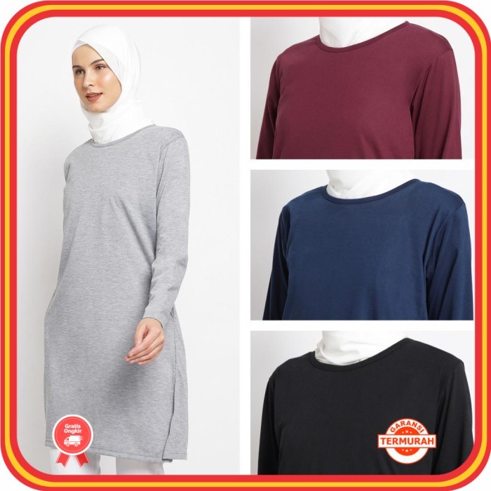 Tunik Cantik Baru Murah Wanita Baju Lebaran Kekinian /FTSL - TUNIK KAOS MUSLIMAH - HAZIMAH - Abu-abu