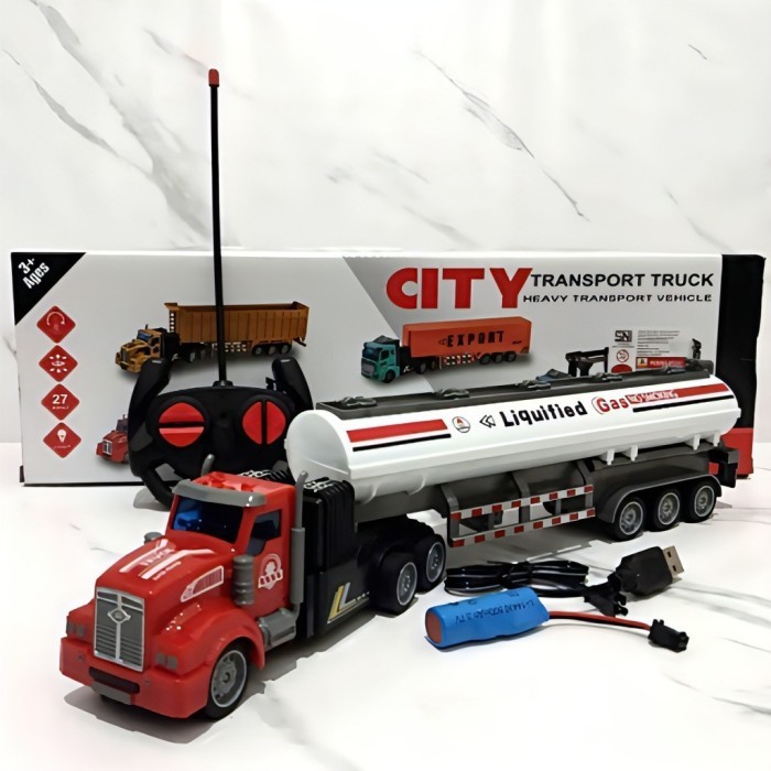 Mainan Mobil Remote Control RC Truk Tangki Minyak BBM Baterai Cas Lampu Nyala - Mainan Remot Kontrol