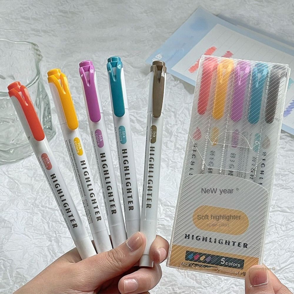 

5 Colors/box Pastel Highlighter Pen Set Double Headed Drawing Colored Markers Pens Student Stationery Colorful Fluorescent Pen