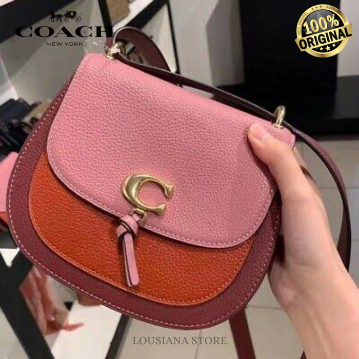 Ċöāĉħ REMI SADDLE BAG IN COLORBLOCK PINK MULTI