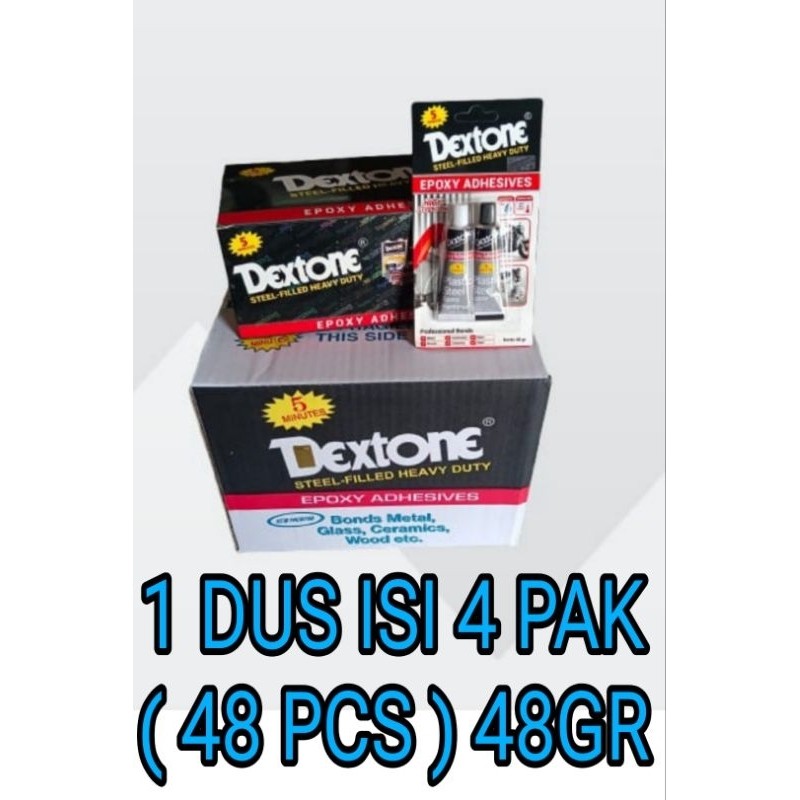 GROSIR PAKET USAHA 1DUS isi 4 PAK/ 48 PCS 48GR lem dextone 5 MENIT 1 Dus isi 4 pak lem besi lem beto