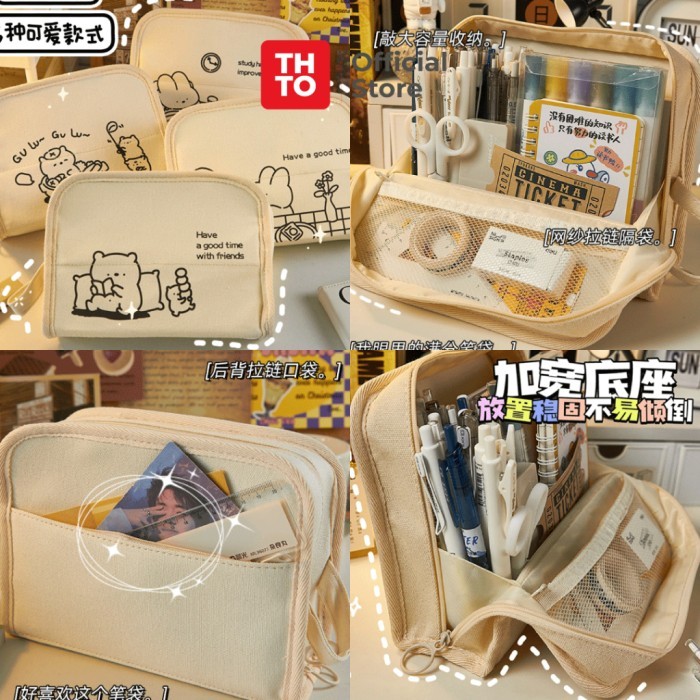 

THTO Tas Tempat Pensil Case Pouch Minimalis Anak Sekolah Gulu Gulu Canvas Stationery Kantor A154 - Rabbit Eat