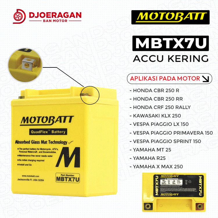 Aki Gel / Aki Kering MOTOBATT MBTX7U MOTOR VESPA PIAGGIO LX 150 12V- 8AH