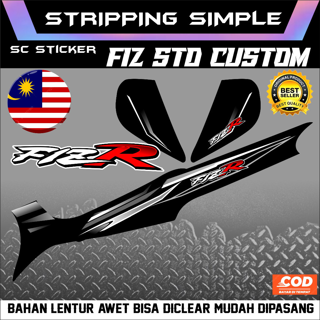 STRIPING FIZR CUSTOM STANDAR HITAM KUNING MERAH malaysia mirip 125z bahan aman clear