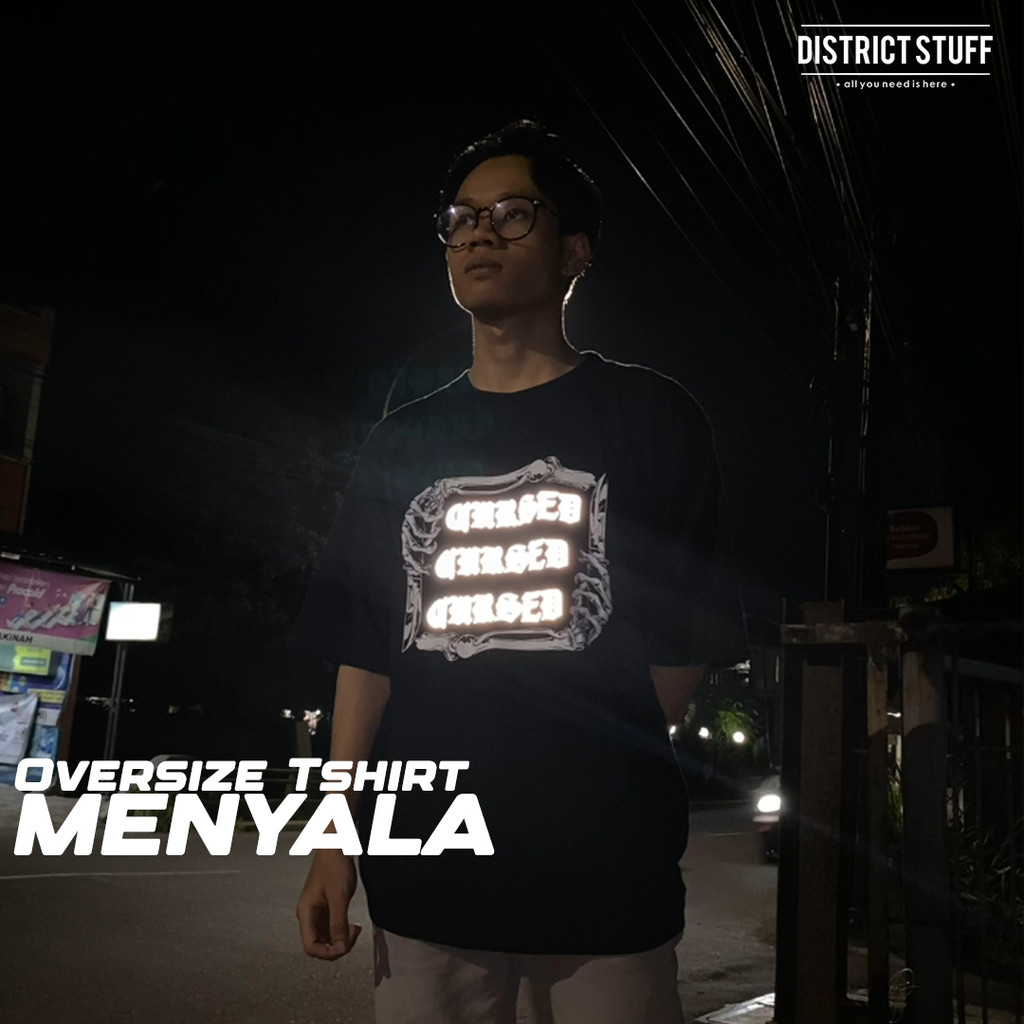 Kaos Oversize Reflektif Cursed Tshirt Oversized Menyala Dalam Gelap Pria Wanita Premium