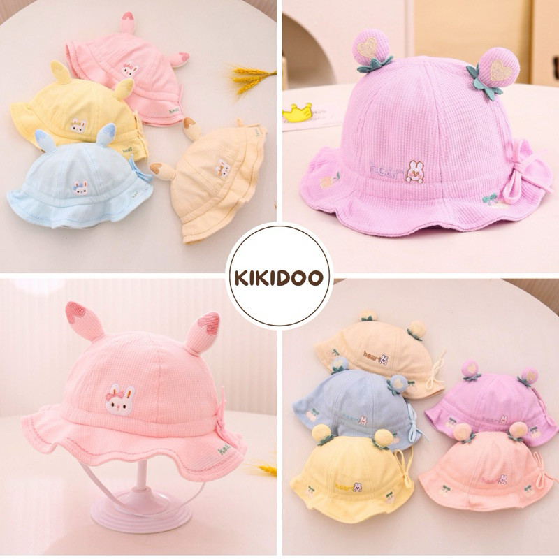 KKD Topi Bucket Balita Embroidery Heart Topi Pantai Anak Perempuan Ada Tali Samping Rabbit TP146