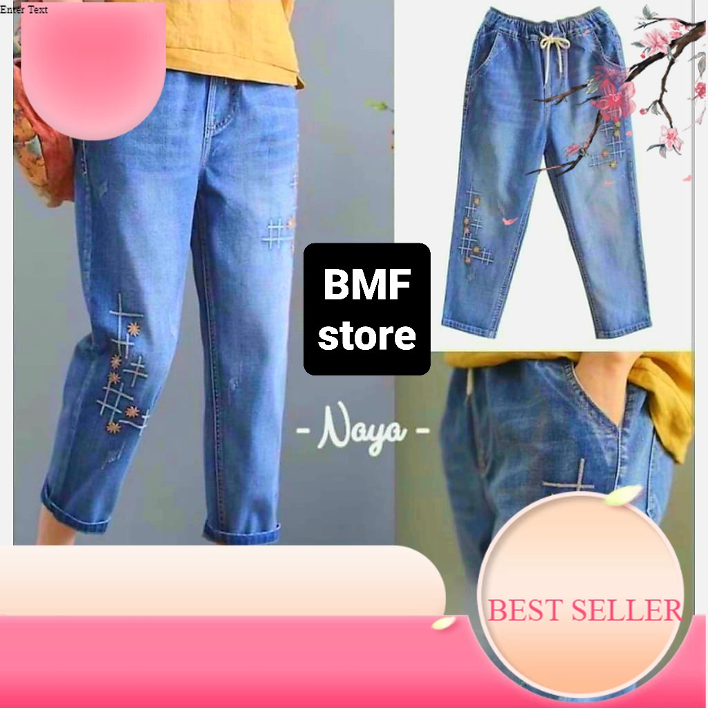 CELANA JEANS WANITA BORDIR NAYA / HARUKA PANTS / BAGGY JEANS/ Best Product