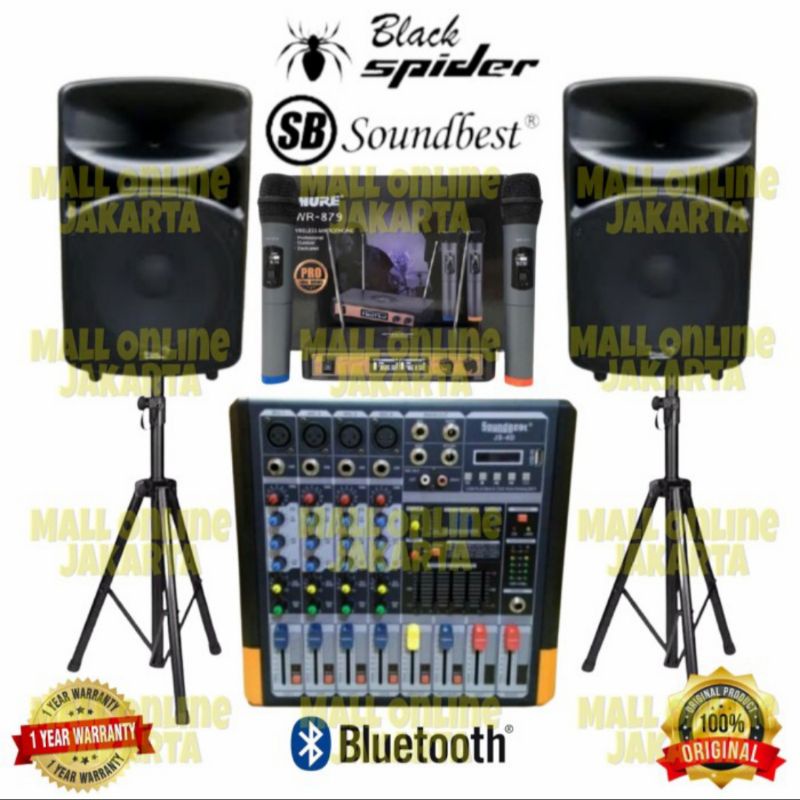 Paket Sound System 15inch speaker Blackspider power mixer  soundbest