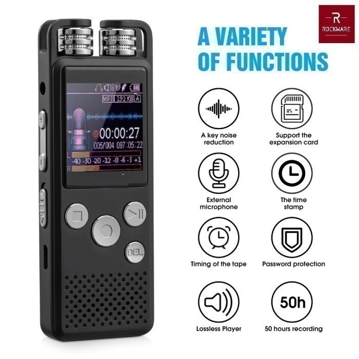 Terlaris ✨-ROCKWARE RW-AVR01 - Professional Audio Voice Recorder 8GB - Dual Mic
