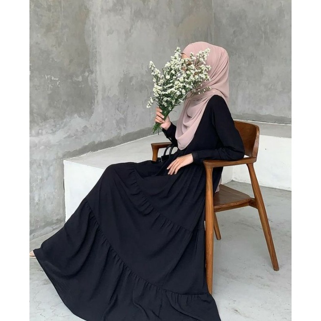 Gamis Hitam Crinkle Airflow Premium Abaya Remaja Polos BELVA