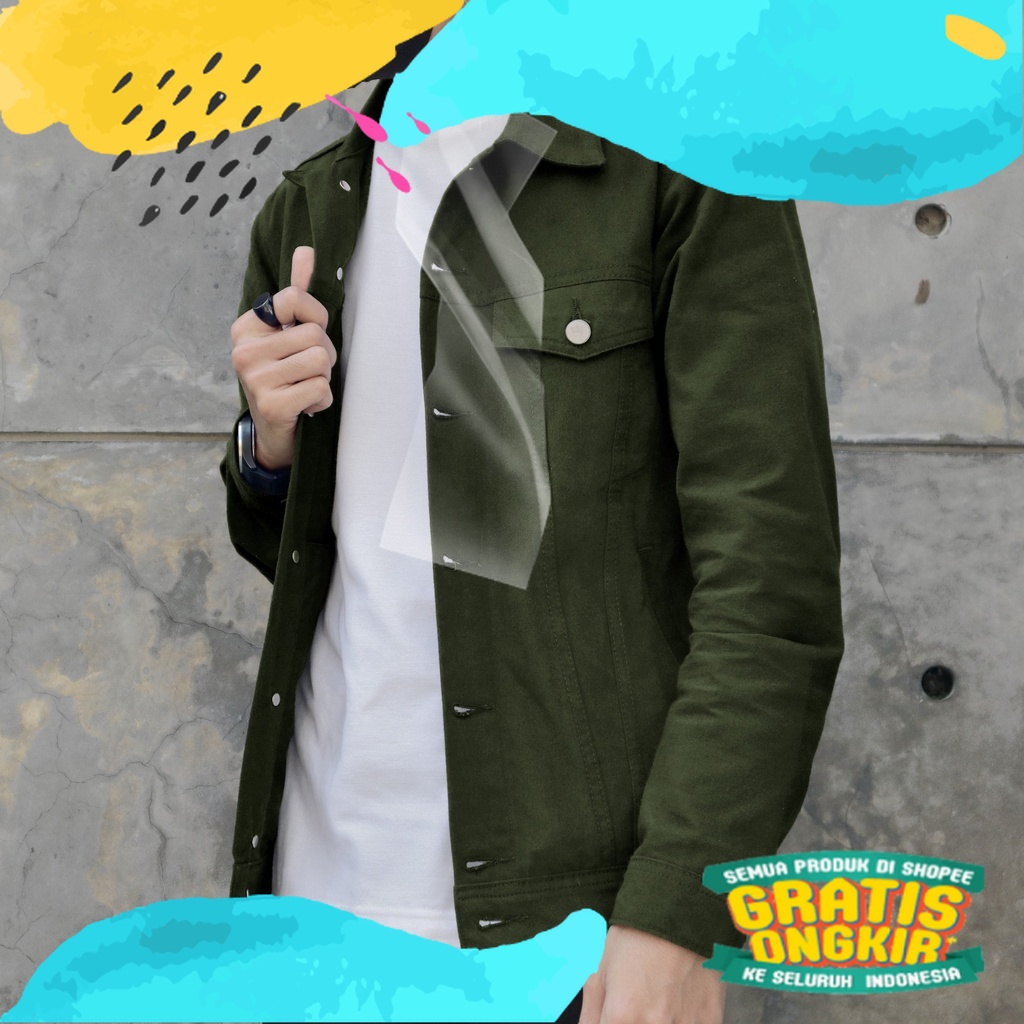 Arthur Canvas Suede Trucker Jacket Green Army [ Jaket Trucker Pria ]/Blue