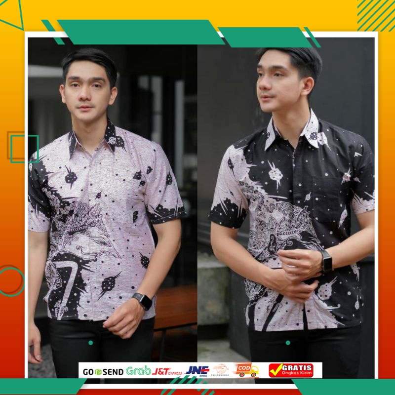 BAJU BATIK PRIA KEREN MODEL BARU /Hem Batik Pria Lengan Pendek Motif Hitam Manis BATIK DUONG