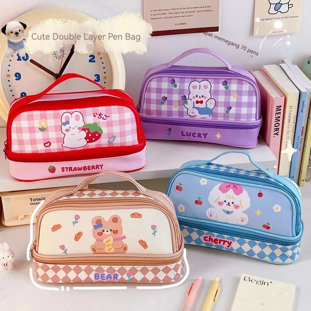 

Tempat pensil berkapasitas besar/tas kosmetik berlapis ganda/tas penyimpanan / Tempat Pensil Kotak