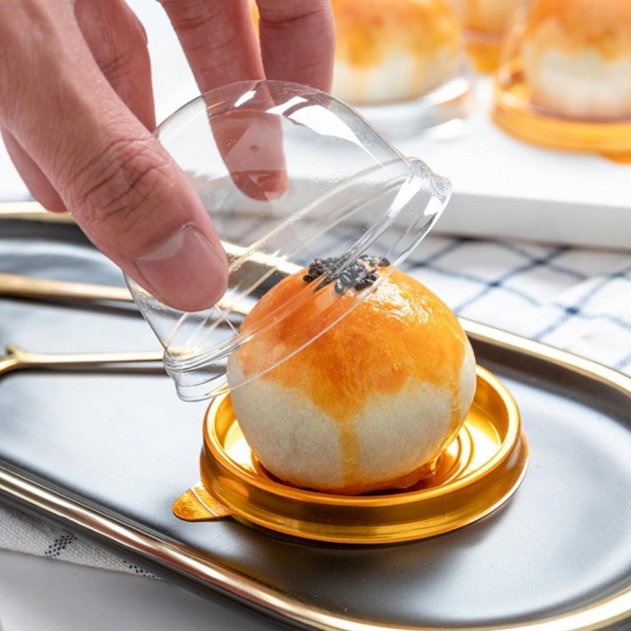 

[[ BEST SELLER - ALAT DAPUR ]] Mooncake Tray Bulat Gold Tutup / Mika Kue Bulan Emas Transparan (50gr)