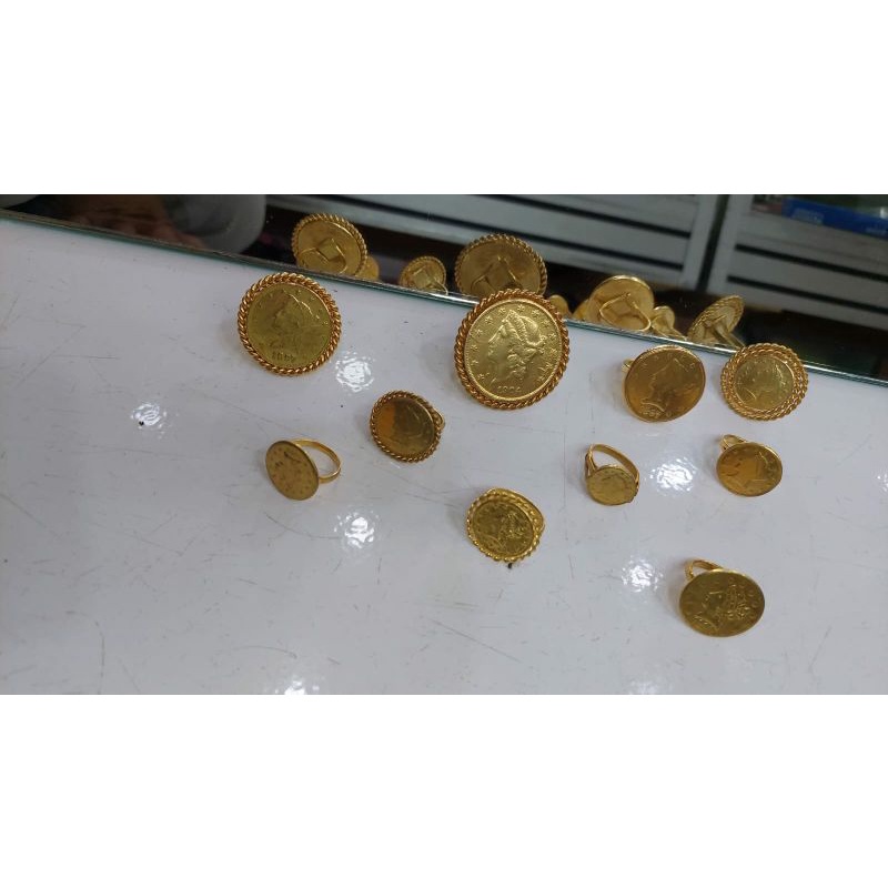 Cincin tempahan koin suku rupiah ringgit tempahan 100% mirip emas asli