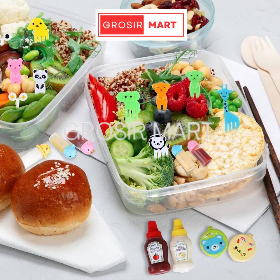 GrosirMart Tusukan Bento Karakter Gemoy Garpu Bento Buah Kue Dessert Foodpicks Dekorasi Hias Bento Motif Mata Hewan Daun Kacamata Dino Mobil Lucu Lunch Anak