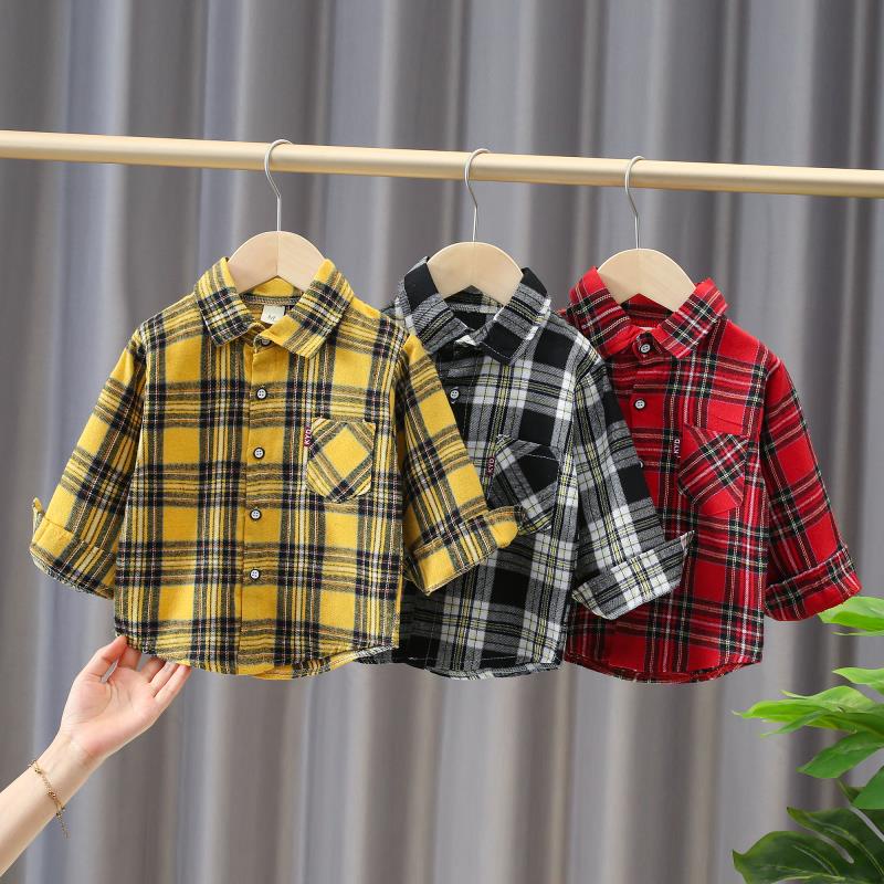 kemeja anak laki laki import motif kotak fashion korea import atasan lengan panjang grosir kemeja an