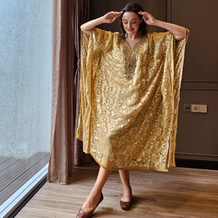 Kaftan Tunik Brasso Gold Print Dgn Payet/Kaftan tunik india